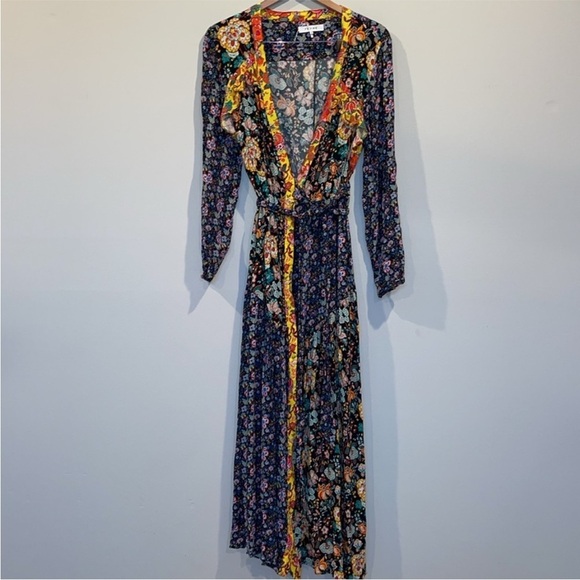 FRAME women’s Floral Panel wrap maxi Dress medium - Picture 3 of 9